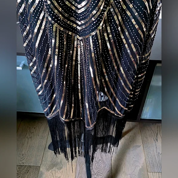 1920s Great Gatsby Flapper Plus Size Sequin Fringe Cap Sleeve Dress Vintage 2X - Picture 8 of 15
